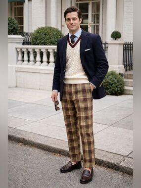 Prestige Originals Wool Blend Warm Tones Plaid Preppy Academia Trousers Pants